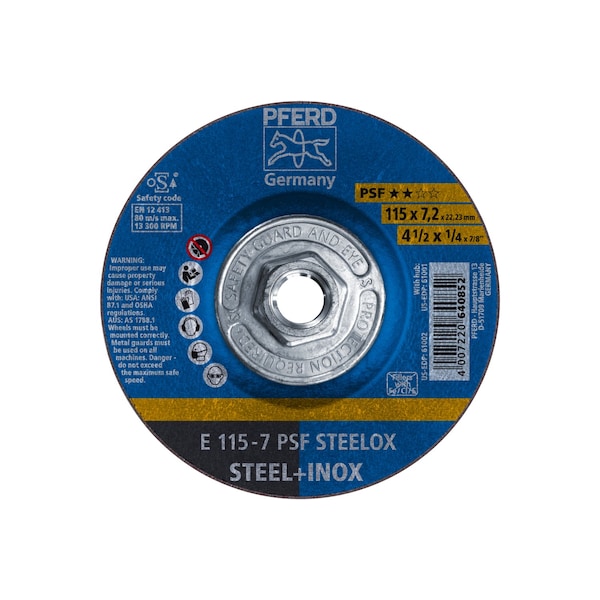 Pferd 4-1/2" x 1/4 Grinding Wheel, 5/8-11 Thd. - PSF STEELOX - Type 27 61001 - main